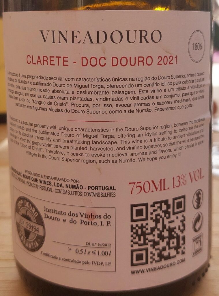 vinho tinto vineadouro clarete rotulo