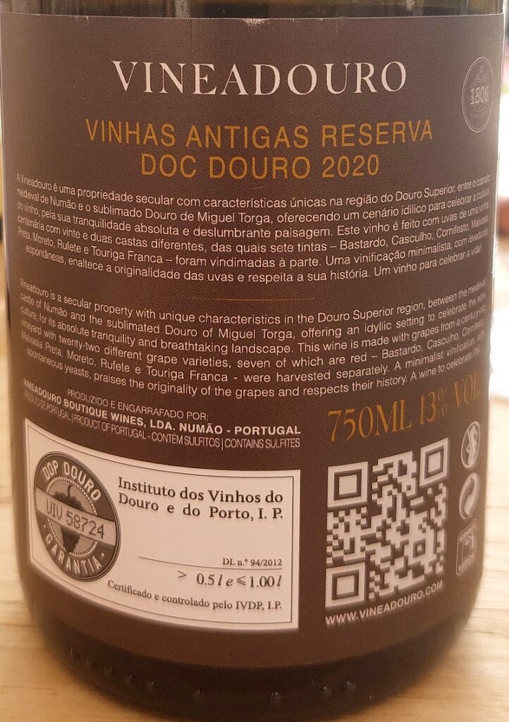 vinho tinto vineadouro vinhas antigas reserva rotulo