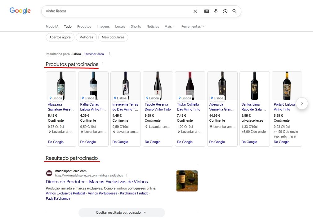 Porque o site de vinho não aparece no Google? 4 busca vinho patrocionado