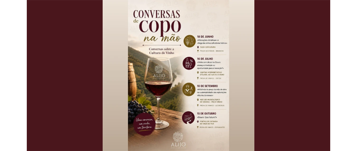 A terceira sessão das Conversas de Copo na Mão realiza-se a 10 de setembro de 2026 no Núcleo Museológico de Favaios. Debate sobre a sustentabilidade no Douro.