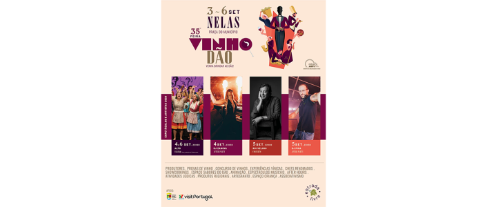 O centro de Nelas reúne dezenas de produtores, provas de vinho comentadas e gastronomia regional de 3 a 6 de setembro