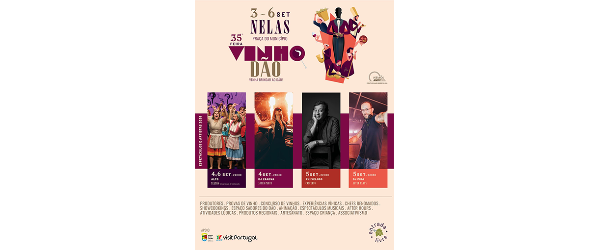 O centro de Nelas reúne dezenas de produtores, provas de vinho comentadas e gastronomia regional de 3 a 6 de setembro