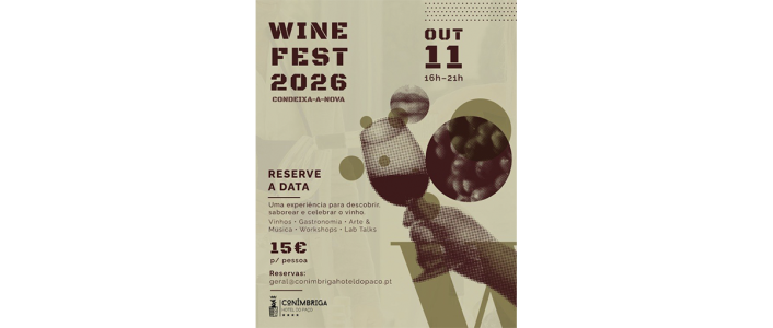 O WineFest Condeixa 2026 decorre a 11 de outubro no Conímbriga Hotel do Paço