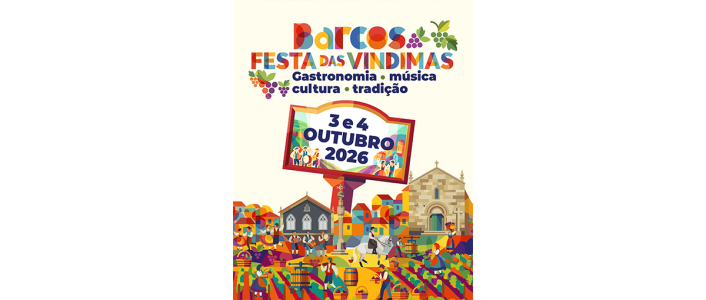A Aldeia Vinhateira de Barcos acolhe a Festa das Vindimas nos dias 3 e 4 de outubro de 2026. Tradição duriense, pisa a pé e provas de vinho.