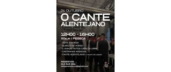 Saiba tudo sobre o Cante Alentejano na Casa da Urra a 24 de outubro de 2026 em Portalegre. Prova de vinhos de talha, almoço na adega e atuação dos Lagôias.