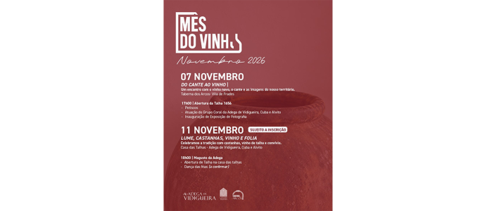 Guia completo do Mês do Vinho na Vidigueira 2026 durante o mês de novembro. Programa na Casa das Talhas e Taberna dos Arcos, vinho de talha e tradições.